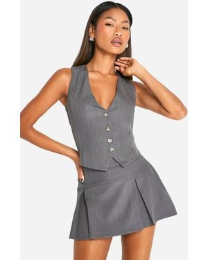 Boohoo Marl Seam Detail Pleated Micro Mini Skirt - Gray