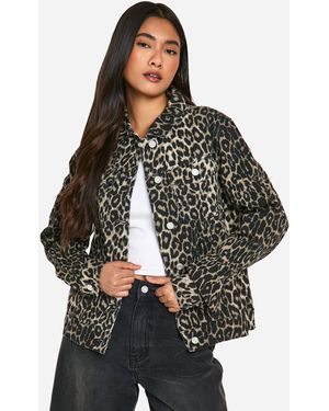 Boohoo Leopard Print Denim Jacket - Black