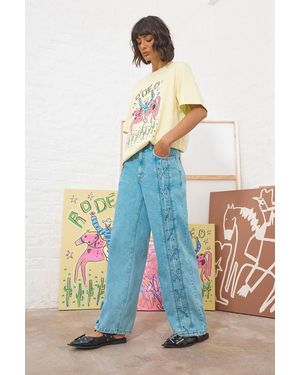 Warehouse Tony Low Waist Lace Up Wide Jean - Blue