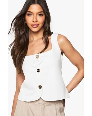 Boohoo Crepe Square Neck Button Detail Waistcoat - White