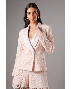 Coast Lace Double Breasted Blazer With Satin Lapel - Pink