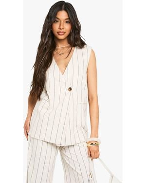 Boohoo Tailored Linen Look Longline Waistcoat - White