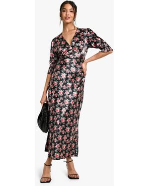 Boohoo Floral Midaxi Tea Dress - Black