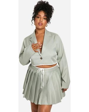 Boohoo Plus Contrast Binding Pleated Mini Skirt - White