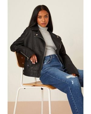 Dorothy Perkins Petite Faux Leather Biker Jacket - Blue