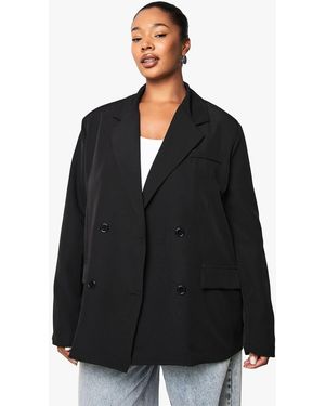 Boohoo Plus Woven Double Breasted Oversized Blazer - Black