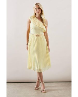 Wallis Petite Occasion One Shoulder Chiffon Pleated Midi Dress - Natural