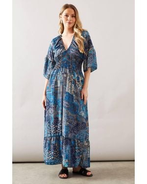 Wallis Paisley Trim Detail Maxi Dress - Blue