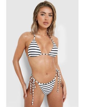 Boohoo Nautical Tie Side Bikini Brief - Black
