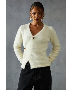 MissPap Eyelash Knit Asymmetric Cardigan - Gray