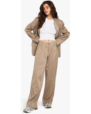 Boohoo Tailored Straight Leg Trouser - Natural