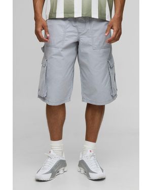 BoohooMAN Elasticated Waist Long Line Baggy Carpenter Cargo Shorts - Gray