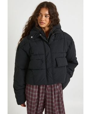 Boohoo Hooded Textured Puffer Jacket - Black