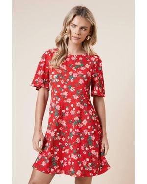Dorothy Perkins Petite Floral Angel Sleeve Mini Dress - Red