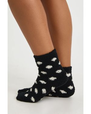Boohoo Polka Dot Fluffy Socks - Black