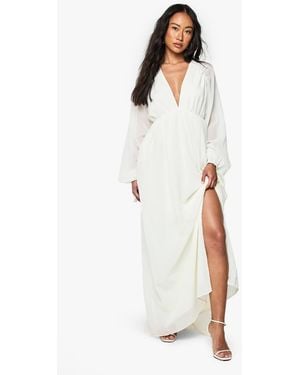 Boohoo Chiffon V Neck Ruched Maxi Dress - White