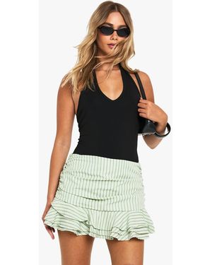 Boohoo Stripe Seersucker Ruffle Micro Mini Skirt - White