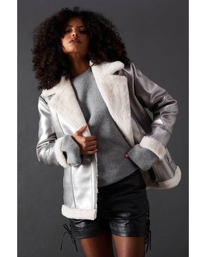 Warehouse Metallic Aviator Jacket - Black