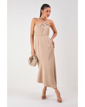 MissPap Satin One Shoulder Asymmetric Maxi Dress - White