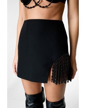 Nasty Gal Pearl Trim Tailored Skirt - Black