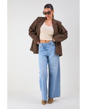MissPap Asymmetric Waist Denim Wide Leg Jean - Blue