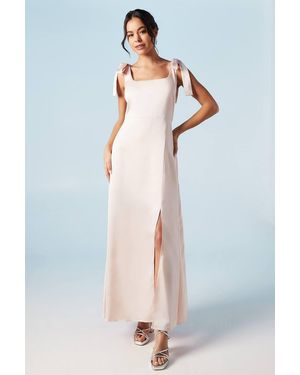 Oasis Petite Satin Tie Shoulder Midi Bridesmaid Dress - Blue