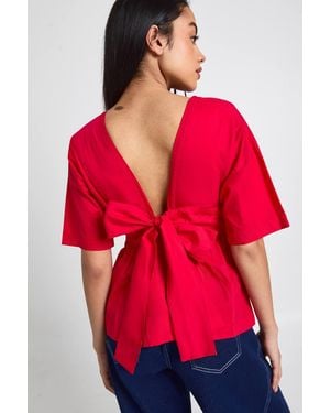 Boohoo Poplin Tie Back Smock - Red