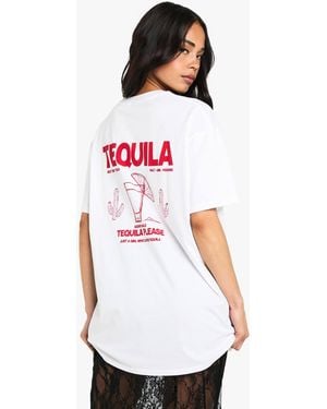 Boohoo Tequila Oversized Back Print Overdyed Tshirt - White