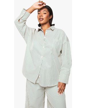 Boohoo Camisa Plus Oversize De Tela Con Rayas - Gris