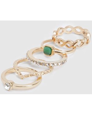 Boohoo Emerald Stone Rings 5 Pack - White