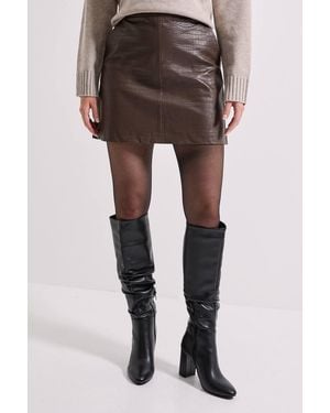 Dorothy Perkins Croc Faux Leather Mini Skirt - Brown