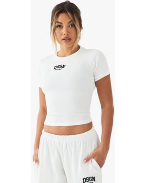 DSGN Studio Collegiate Embroidered Rib Baby Tshirt - White