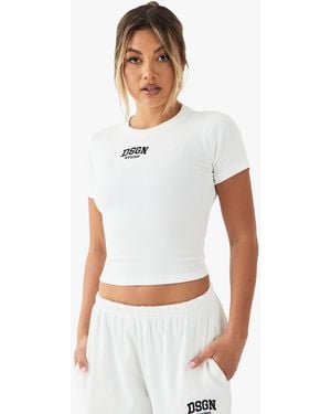 Boohoo Collegiate Embroidered Rib Baby Tshirt - White