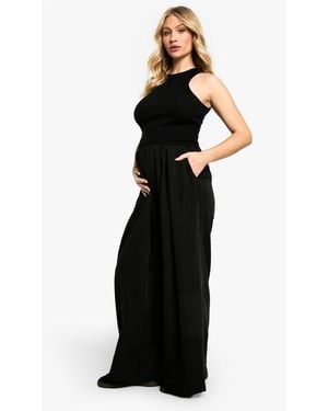 Boohoo Maternity Elasticated Waist Woven Relaxed Pleat Wide Leg Trouser - Black