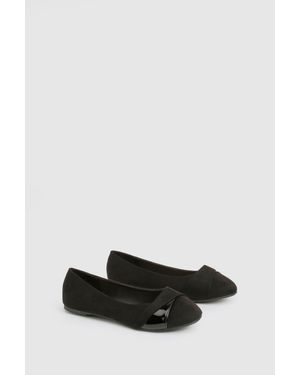 Boohoo Wide Fit Twist Front Ballet Flats - Grey