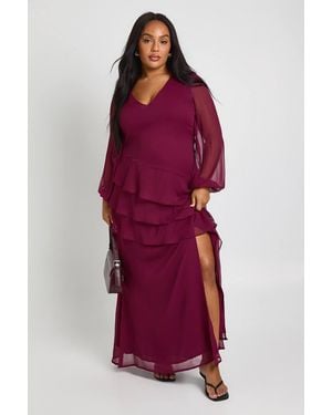 Boohoo Plus Chiffon Frill Maxi Dress - Red