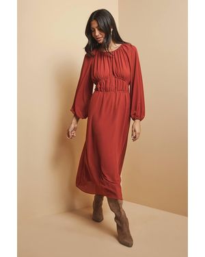 Wallis Woven Tie Front Waist Detail Midi Dress - Red