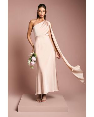 Coast Satin One Shoulder Bridesmaid Dress With Chiffon Drape - Pink