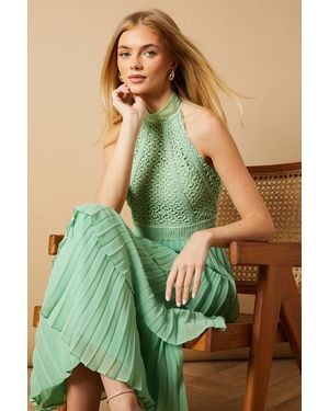 Oasis Lace Sleeveless Pleated Tiered Midaxi Dress - Green