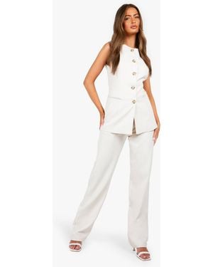Boohoo Straight Leg Tailored Pants - White