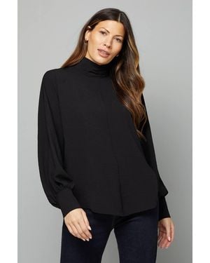 Wallis Woven Batwing High Neck Blouse - Black