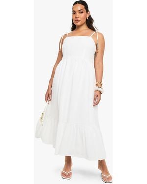Boohoo Plus Textured Tie Shoulder Tiered Smock - White