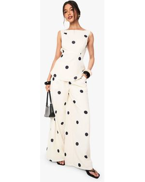 Boohoo Polka Wide Leg Pants - White