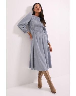 Dorothy Perkins Gingham Shirred Bodice Blouson Sleeve Midi Dress - Blue