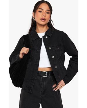 Boohoo Washed Denim Jacket Cotton - Black