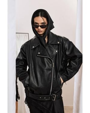Boohoo Super Oversized Belted Biker Jacket - Blue