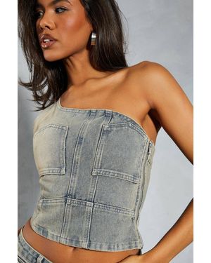MissPap Denim One Shoulder Deconstructed Top - Gray