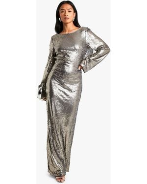 Boohoo Petite Sequin Cowl Back Maxi Dress - Blue