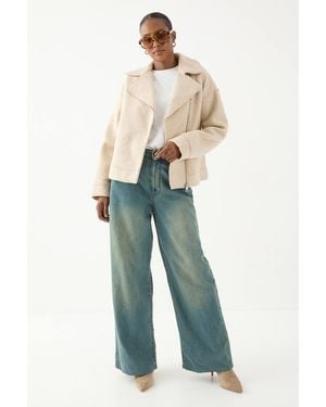 MissPap Wool Look Biker Jacket - Natural