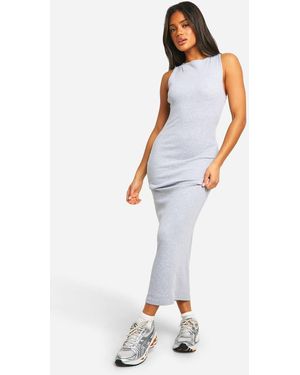 Boohoo Basic Rib Racer Midaxi Dress - White